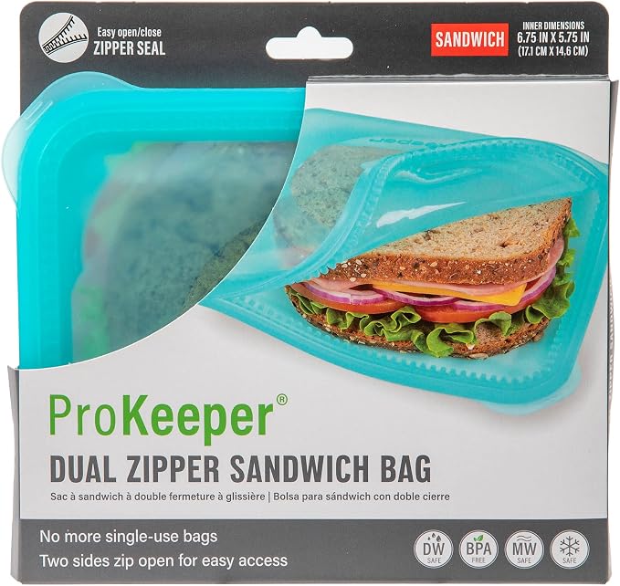PRO Dual-Zipper Silicone Sandwich Bag TEAL [6] PROGRESSIVE