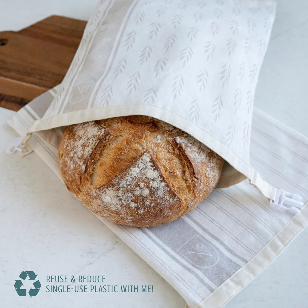 N&N Beeswax Bread Bags s/2 GREY STRIPE [8] NECTAR & NEST