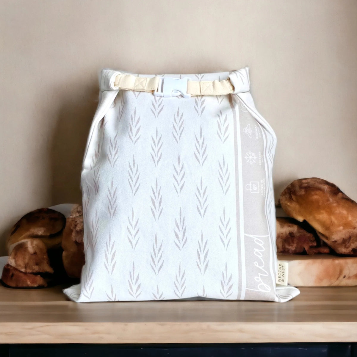 N&N Beeswax Bread Bags s/2 GREY STRIPE [8] NECTAR & NEST