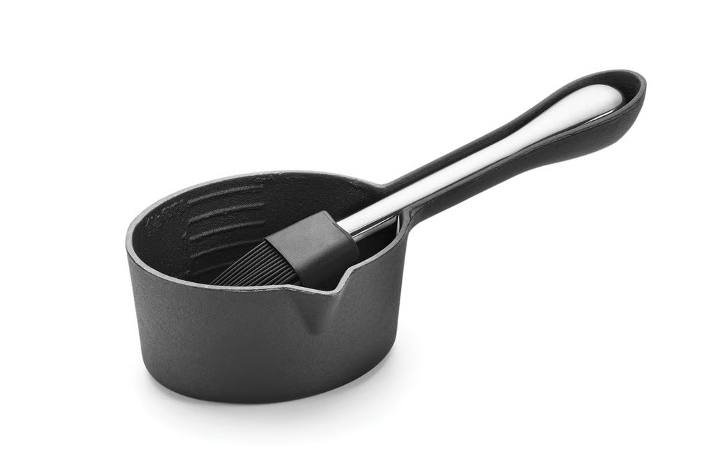 FOX Cast Iron Sauce Pot 1.5 C w/ Silicone Basting Brush OUTSET Grillware FOX RUN [1]